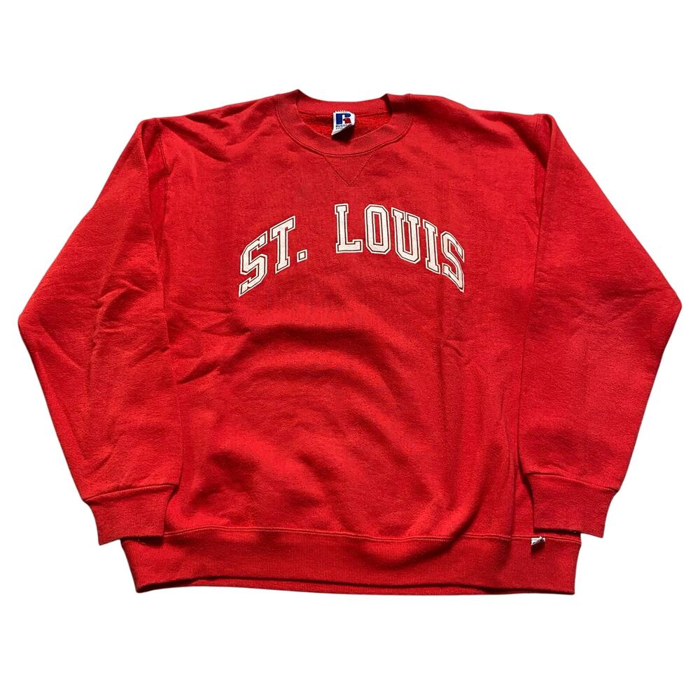 Vintage 90s Russell Athletic St. Louis Spellout Red Large Sweatshirt Made in USA